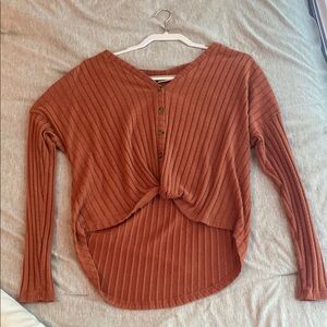 SO Orange Ribbed Long Sleeve Button Down Shirt
